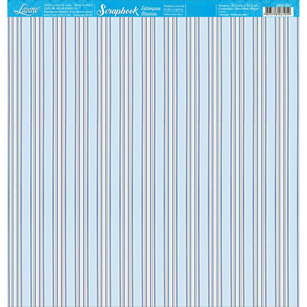 Papel Scrapbook Litoarte SBB-097 Listras Azul 30,5x30,5cm - Palácio da Arte
