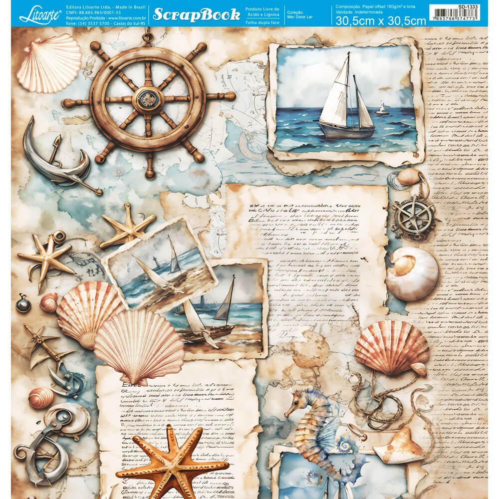 Papel Scrapbook Litoarte SD-1333 Mar Doce Lar Elementos 30,5x30,5cm - Palácio da Arte