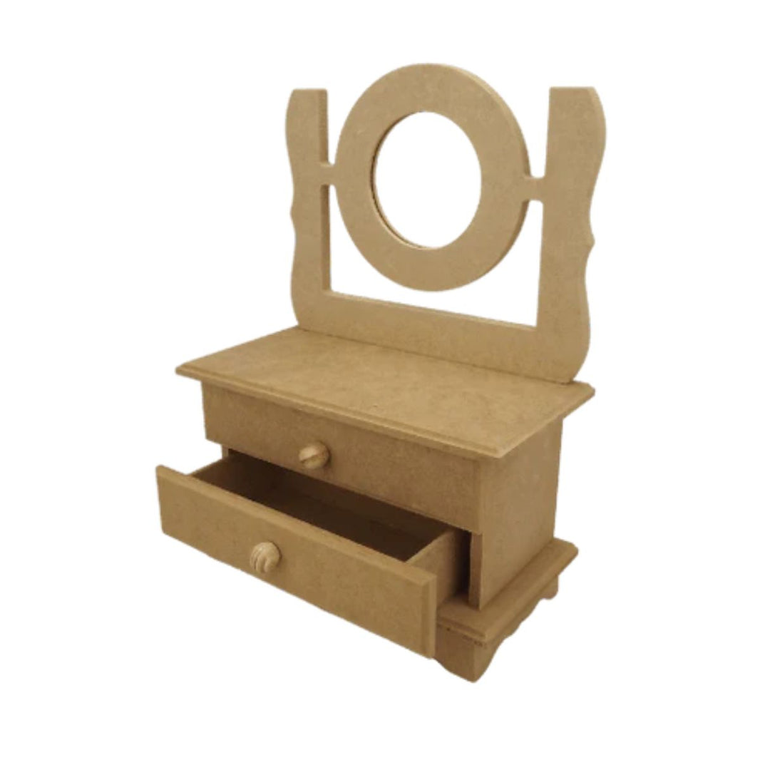 Penteadeira Mini em MDF 29x21x10,5 com 2 Gavetas e Espelho Redondo - Palácio da Arte