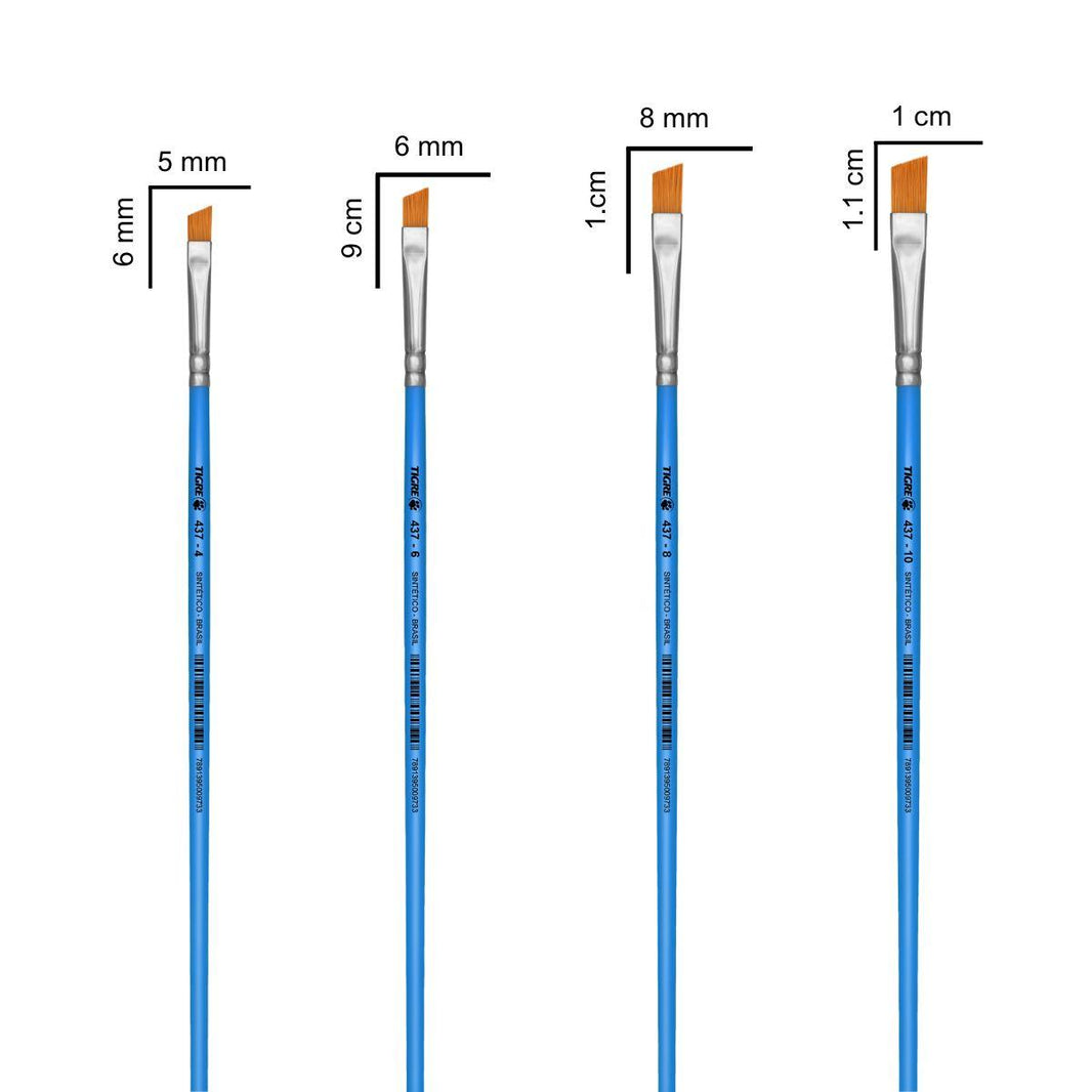 Pincel Chanfrado 437 Tigre Cerda Sintético Dourado Cabo Longo - Palácio da Arte