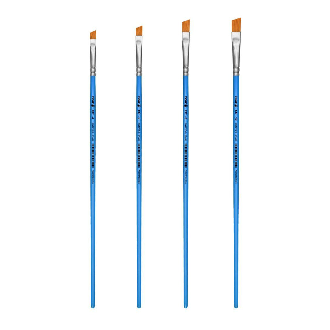 Pincel Chanfrado 437 Tigre Cerda Sintético Dourado Cabo Longo - Palácio da Arte