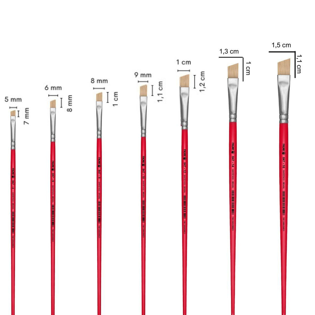 Pincel Chanfrado 847 Tigre Cerda Sintética Bege Cabo Curto - Palácio da Arte