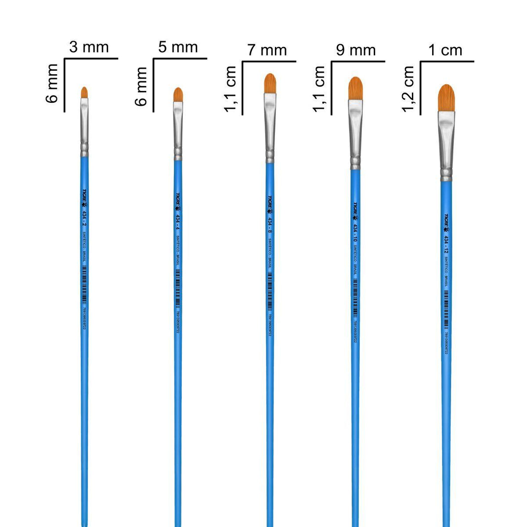 Pincel Filbert Língua de Gato 434 Tigre Cerda Sintético Dourado Cabo Longo Azul Perolizado - Palácio da Arte