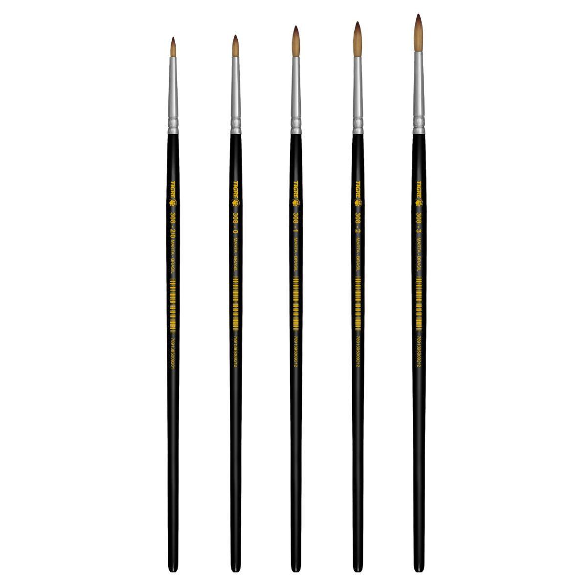 Pincel Redondo 308 Tigre Cerda Pelo de Marta Cabo Curto Preto