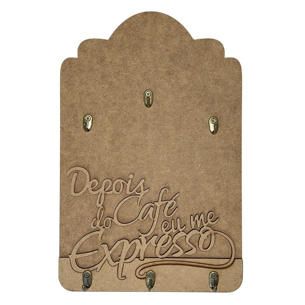 Porta Chaves e Utilitários em MDF 30,5x19,8cm Depois do Café 6 Ganchos - Palácio da Arte