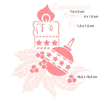 Stencil Litoarte 17x21 STMN-065 Natal Vela, Bolas e Poinsétia - Palácio da Arte