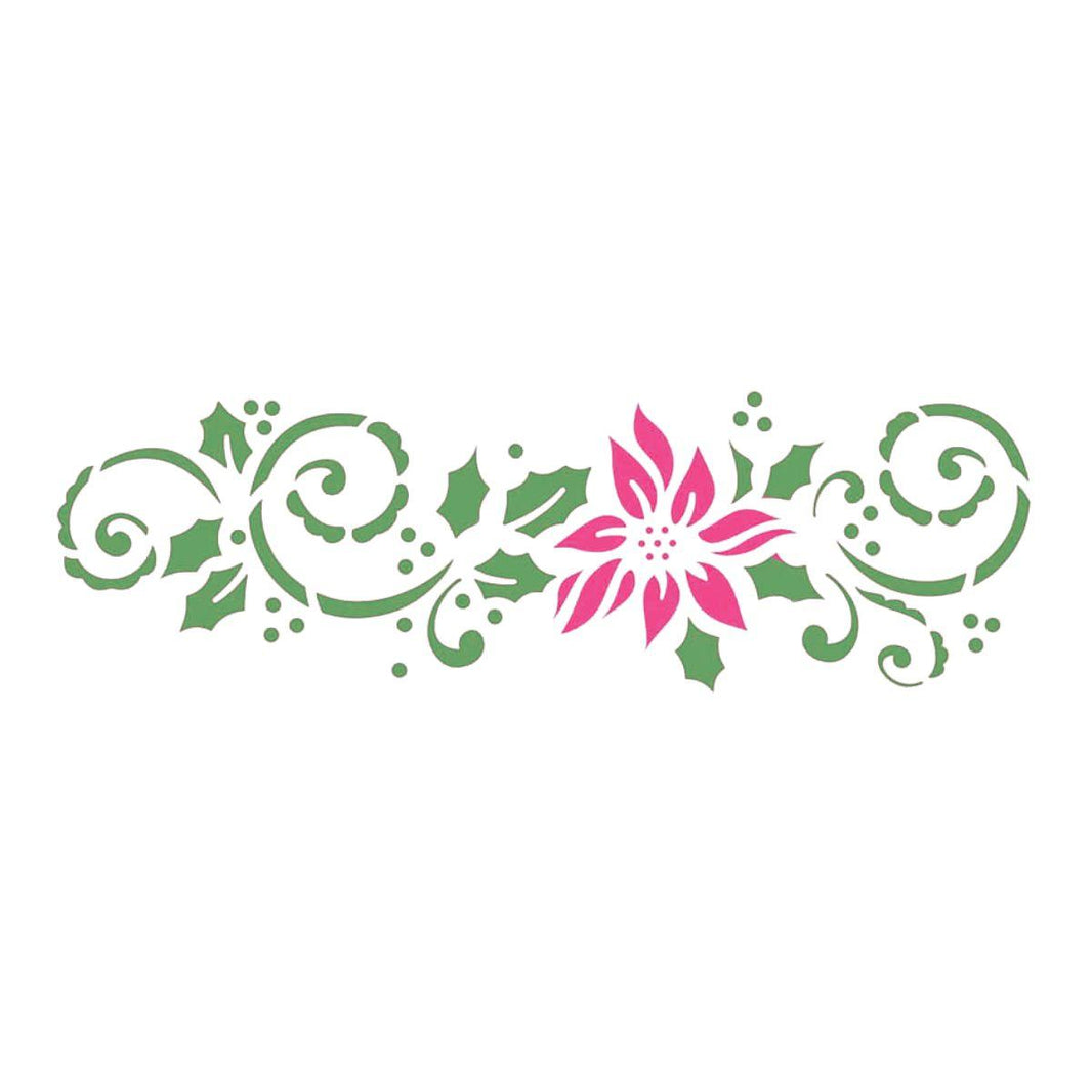 Stencil Litoarte 17x6,5 STNP-007 Natal Arabesco e Poinsétia - Palácio da Arte