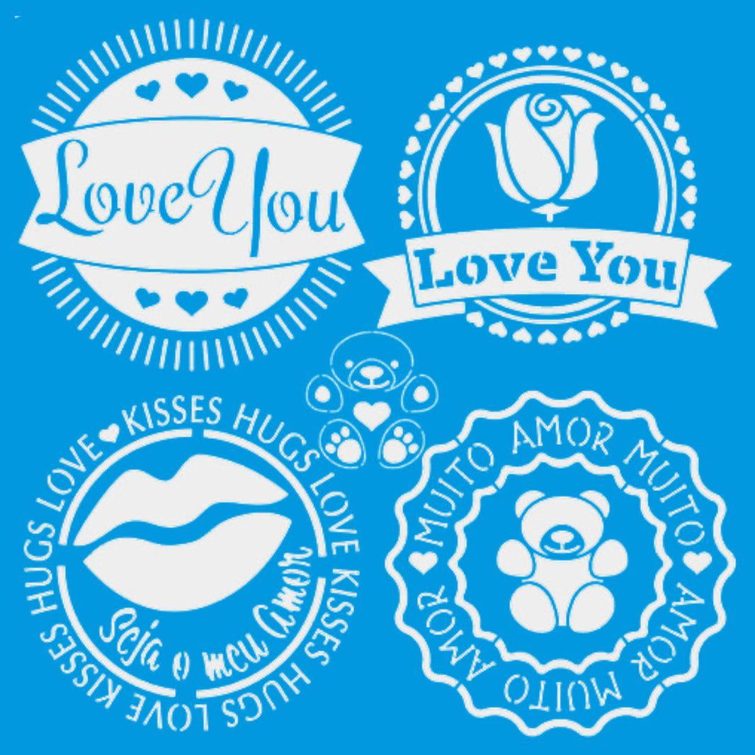 Stencil Litoarte 20x20 STXX-201 Selos Love You - Palácio da Arte
