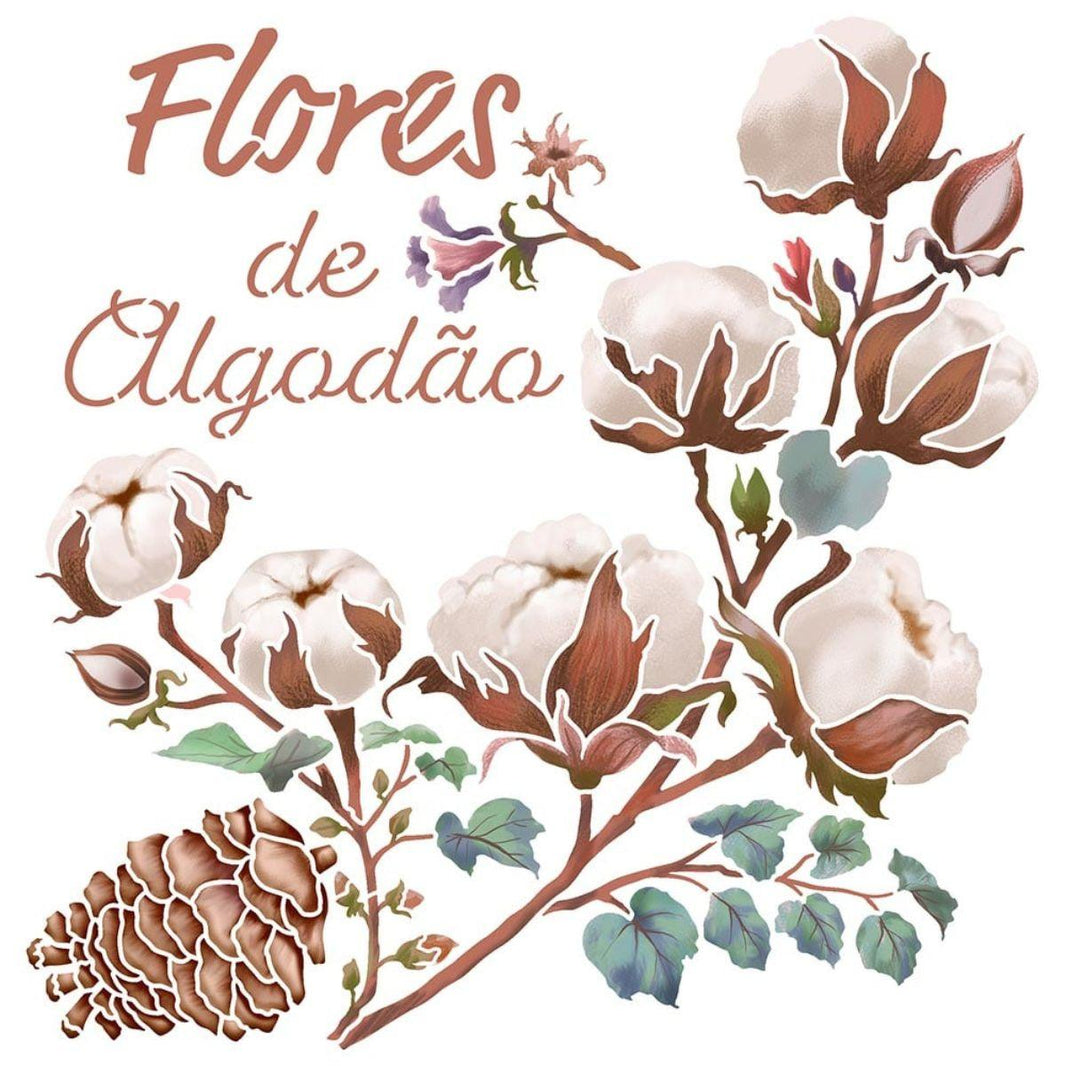 Stencil Litoarte 20x20 STXX-210 Flores de Algodão - Palácio da Arte