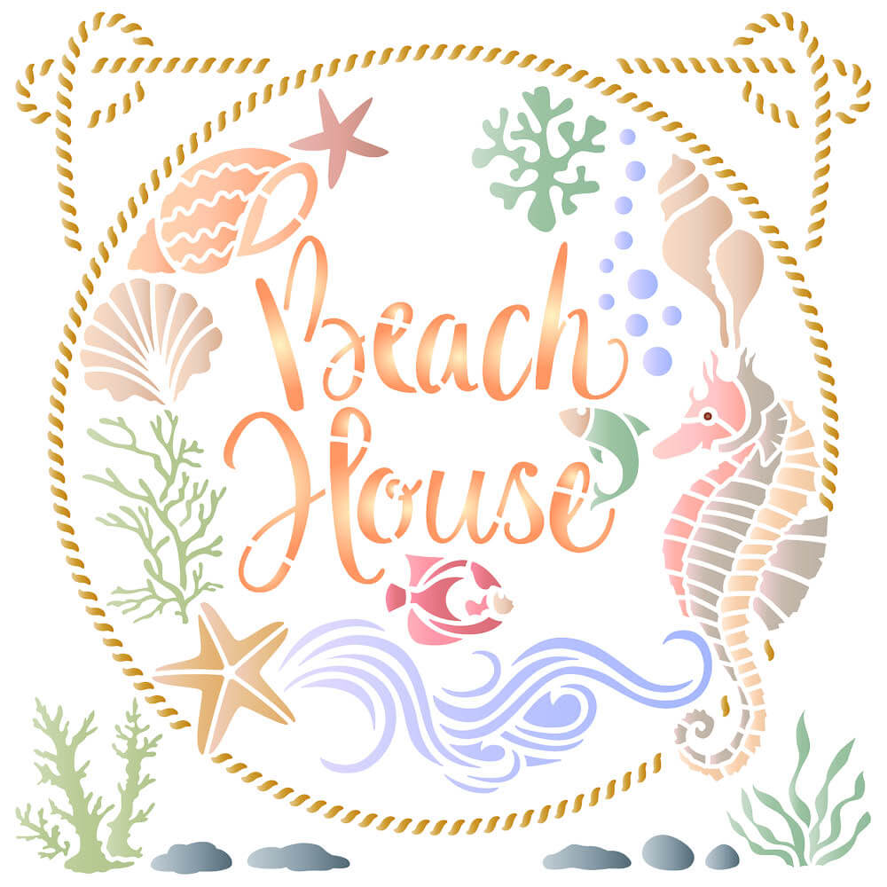 Stencil Litoarte 20x20 STXX-300 Fundo do Mar Casa de Praia - Palácio da Arte