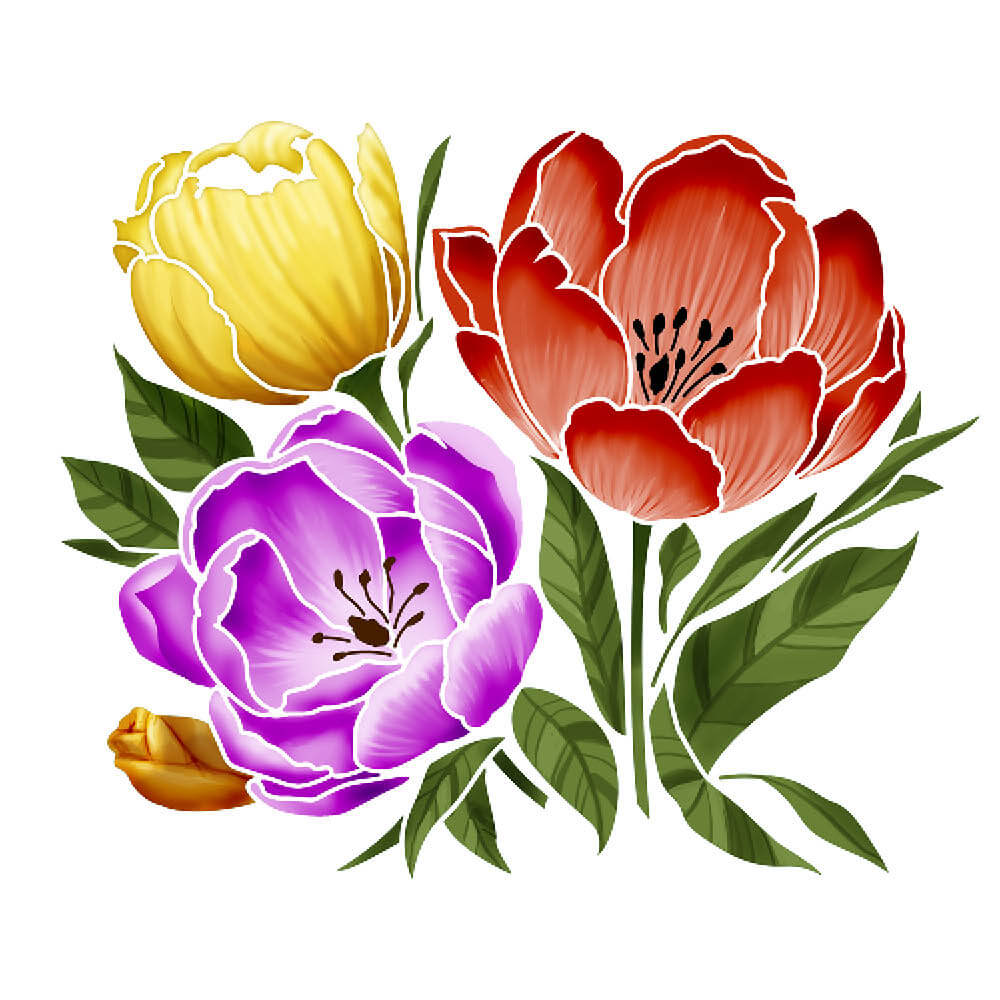 Stencil Litoarte 25x20 STR-296 Flores Tulipas - Palácio da Arte