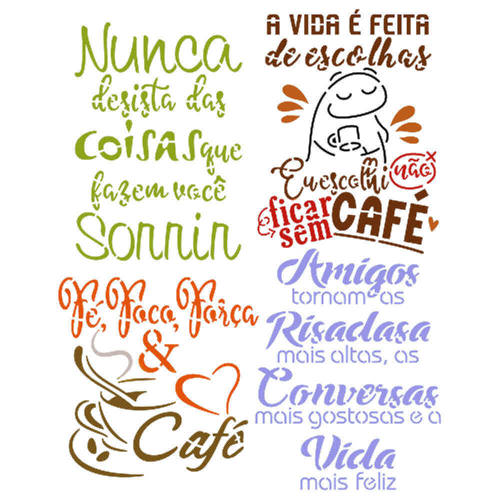 Stencil Litoarte 25x20 STR-297 Frases Amigos e Café - Palácio da Arte