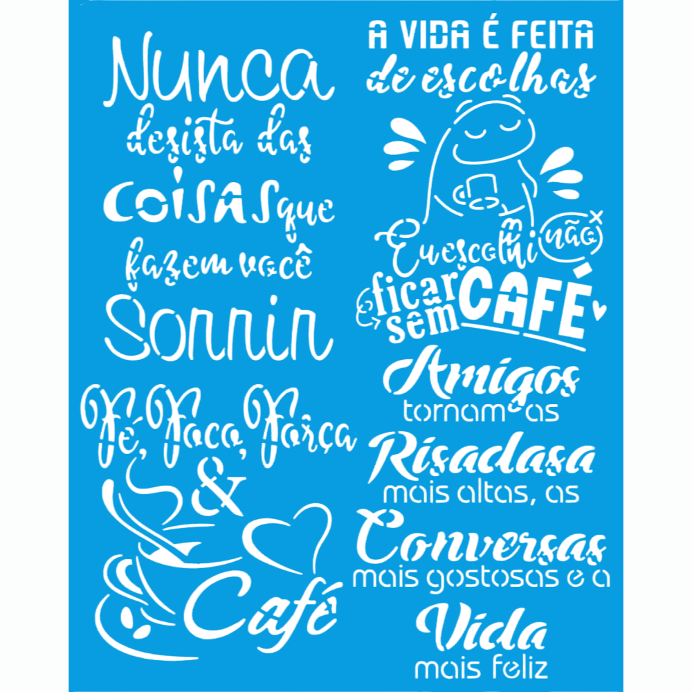 Stencil Litoarte 25x20 STR-297 Frases Amigos e Café - Palácio da Arte