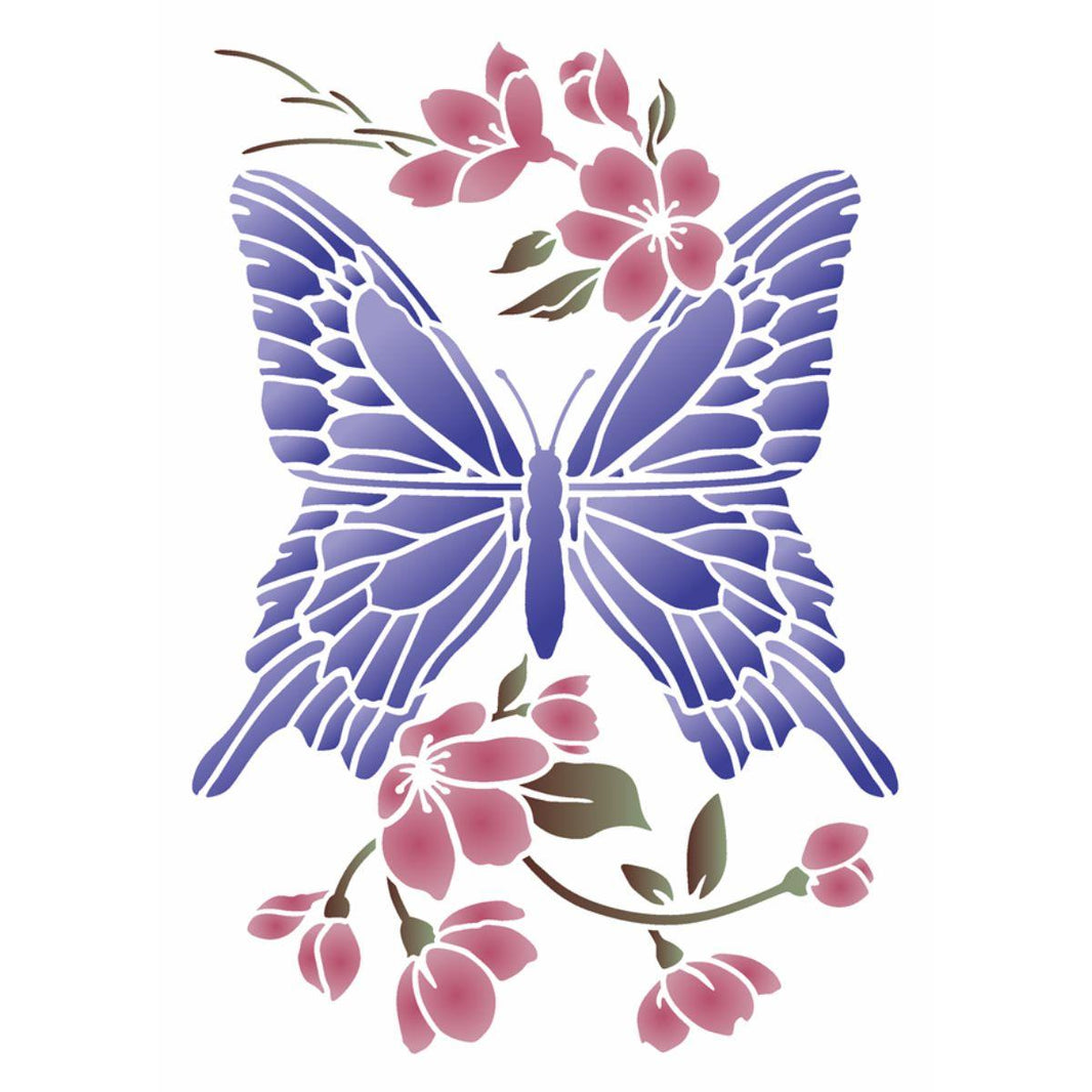 Stencil OPA 20x25 3385 Borboleta e Cerejeiras - Palácio da Arte