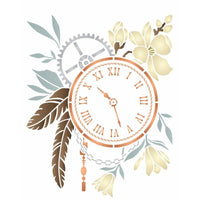 Stencil OPA 20x25 3446 Steampunk Art Relógio Com Flores - Palácio da Arte