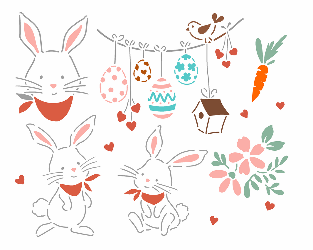 Stencil OPA 20x25 3646 Páscoa Coelho e Ovos - Palácio da Arte