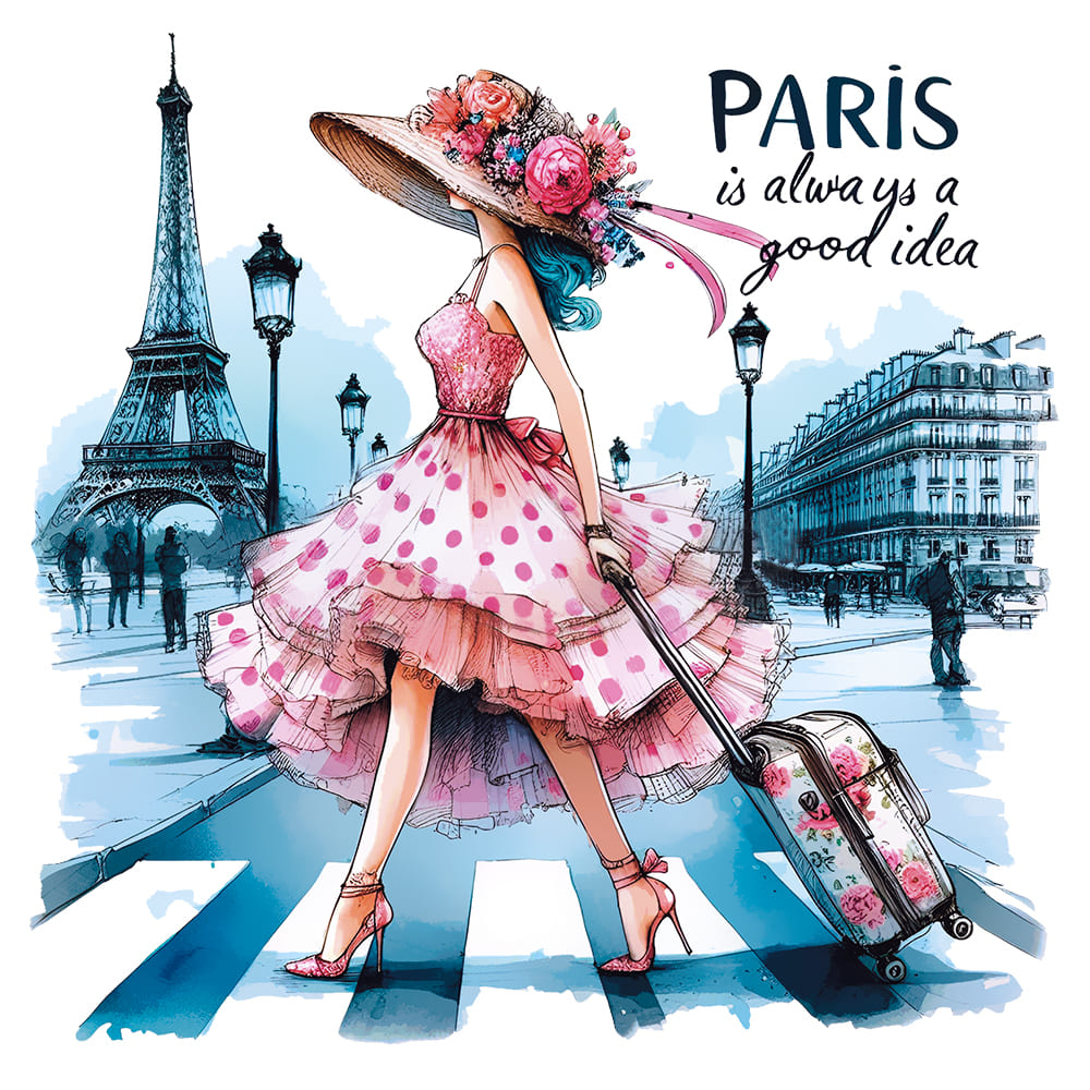 Transfer Têxtil Litoarte 13,5x13,5 TTQ4-004 Dama em Paris - Palácio da Arte