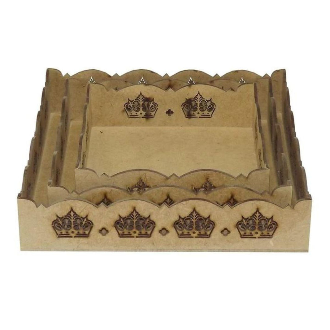 Trio de Cestas Coroa Quadrada em MDF a Laser - Palácio da Arte