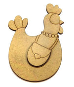 Aplique Galinha com Bolsa e Colar 7x10cm em MDF - Palácio da Arte
