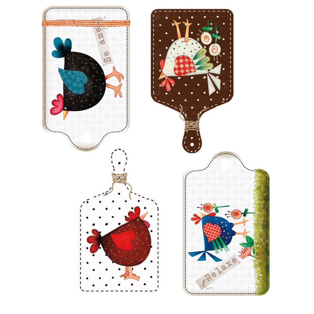 Aplique Litoarte APM3-317 3cm Galinhas Country Tábuas 4 peças - Palácio da Arte