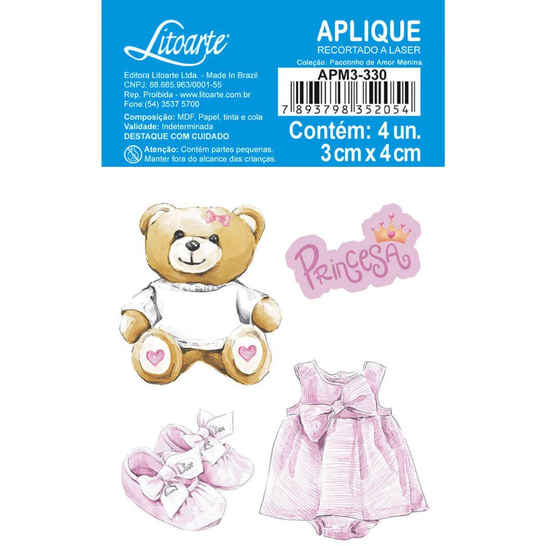 Aplique Litoarte APM3-330 3cm Pacotinho de Amor Menina Princesa 4 peças - Palácio da Arte