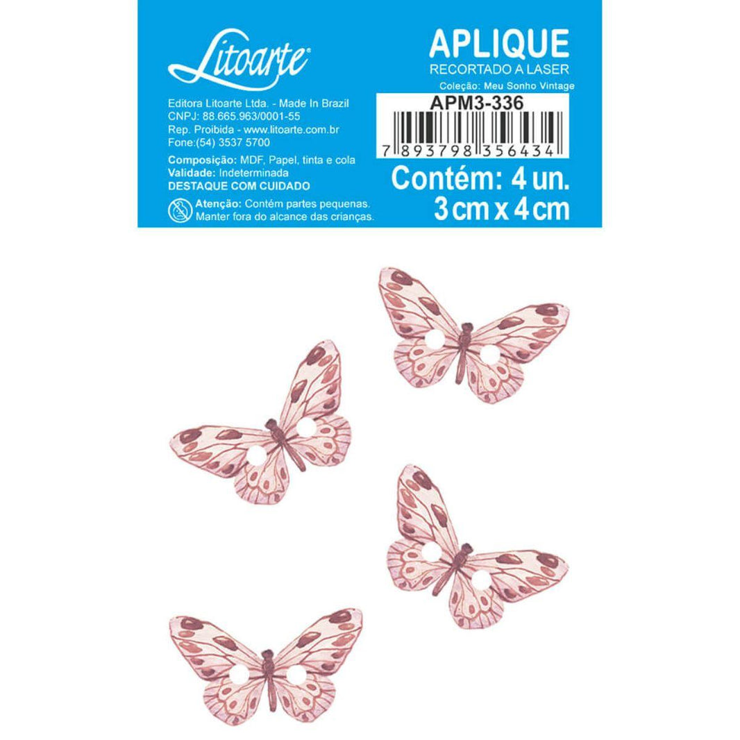 Aplique Litoarte APM3-336 3cm Meu Sonho Vintage Borboletas 4 peças - Palácio da Arte