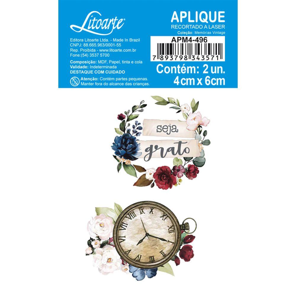 Aplique Litoarte APM4-496 4cm Memórias Vintage Relógio e Guirlanda 2 peças - Palácio da Arte