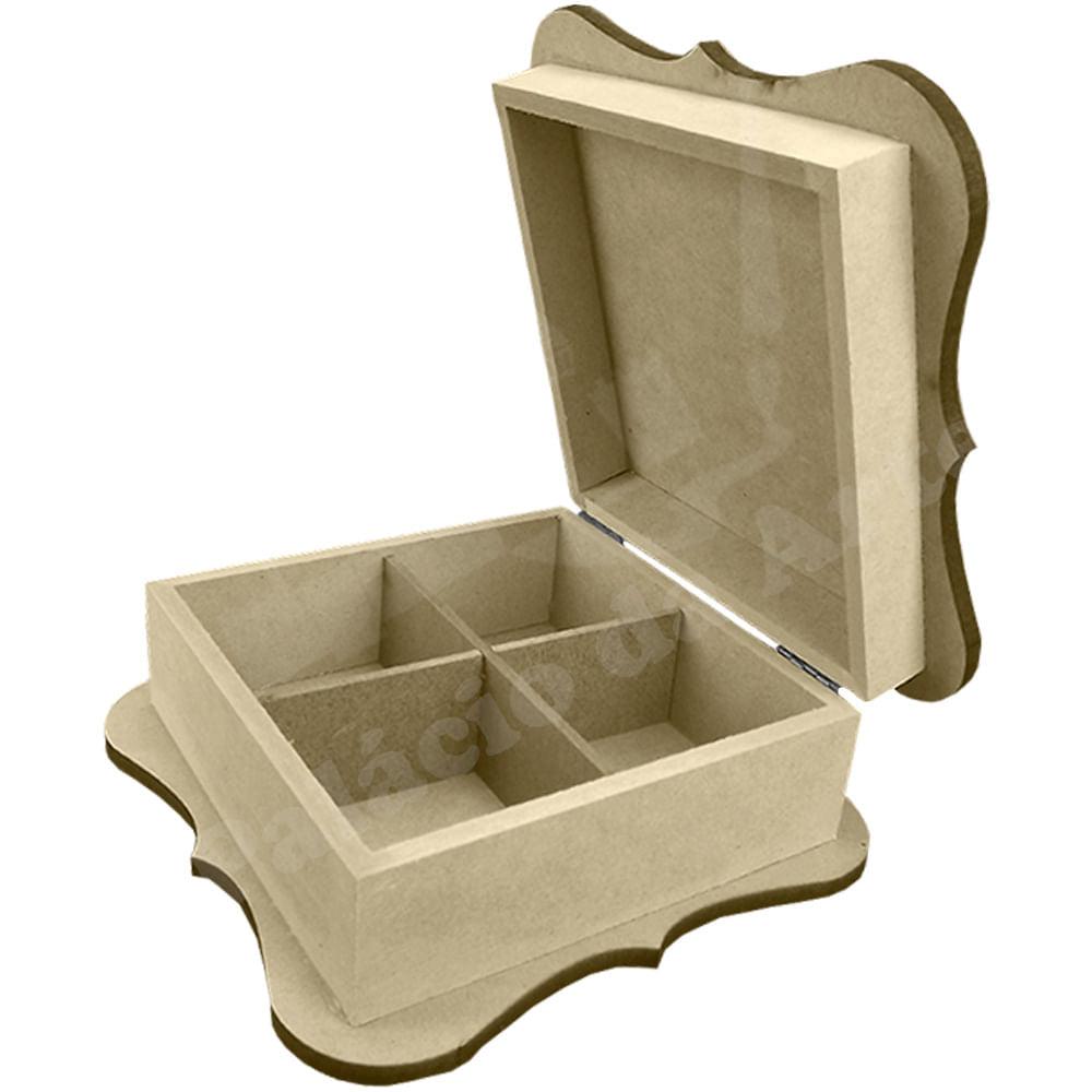 Caixa Chá em MDF Turca Ondulada com Dobradiça 17x17x7,3cm - Palácio da Arte
