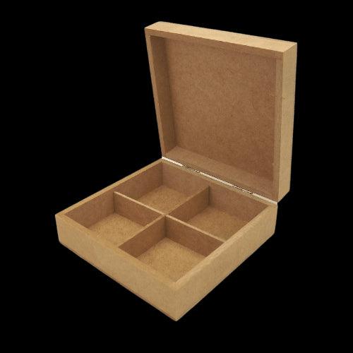 Caixa em MDF com Dobradiça Baixa 15x15x5,5cm 4 Divisões - Palácio da Arte