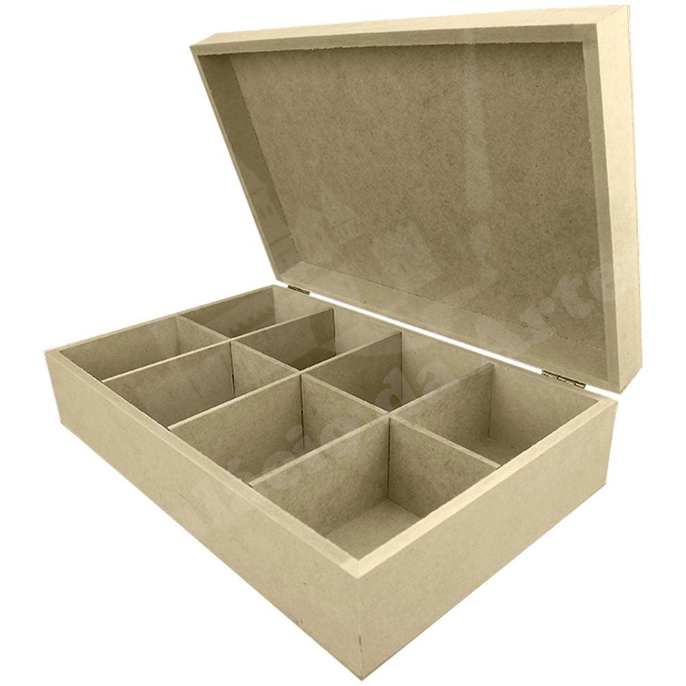 Caixa em MDF de Bombom Retangular com Dobradiça 8 divisões 27x17x7,3cm - Palácio da Arte