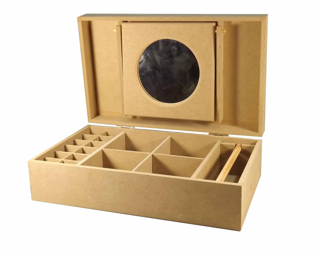 Caixa em MDF Maquiagem e Joias com Espelho e Divisões 30x19x9cm - Palácio da Arte