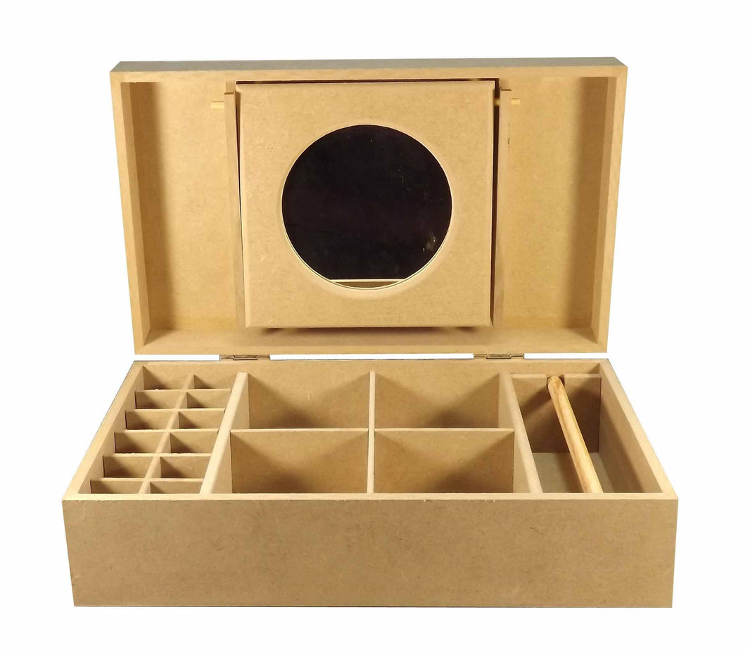 Caixa em MDF Maquiagem e Joias com Espelho e Divisões 30x19x9cm - Palácio da Arte