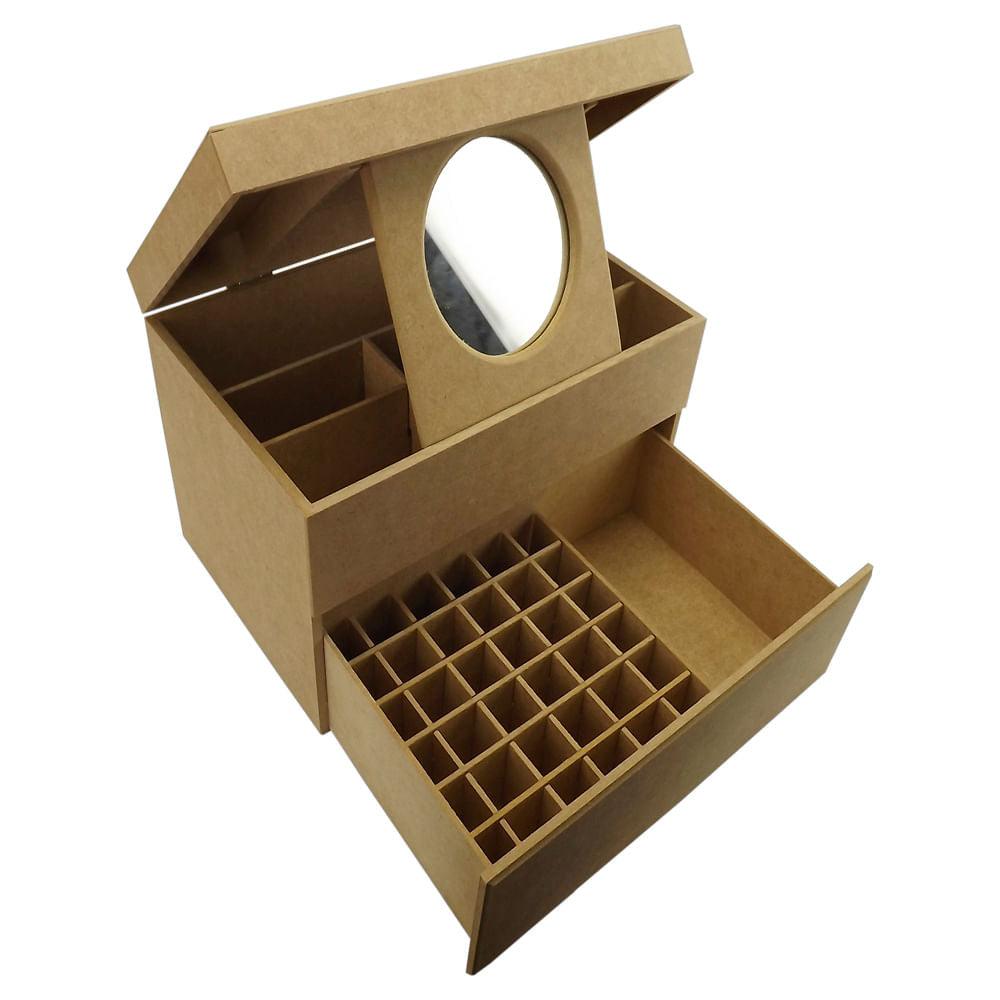 Caixa em MDF Maquiagem e Joias com Gaveta Espelho e Divisões 30x19x18,5cm - Palácio da Arte