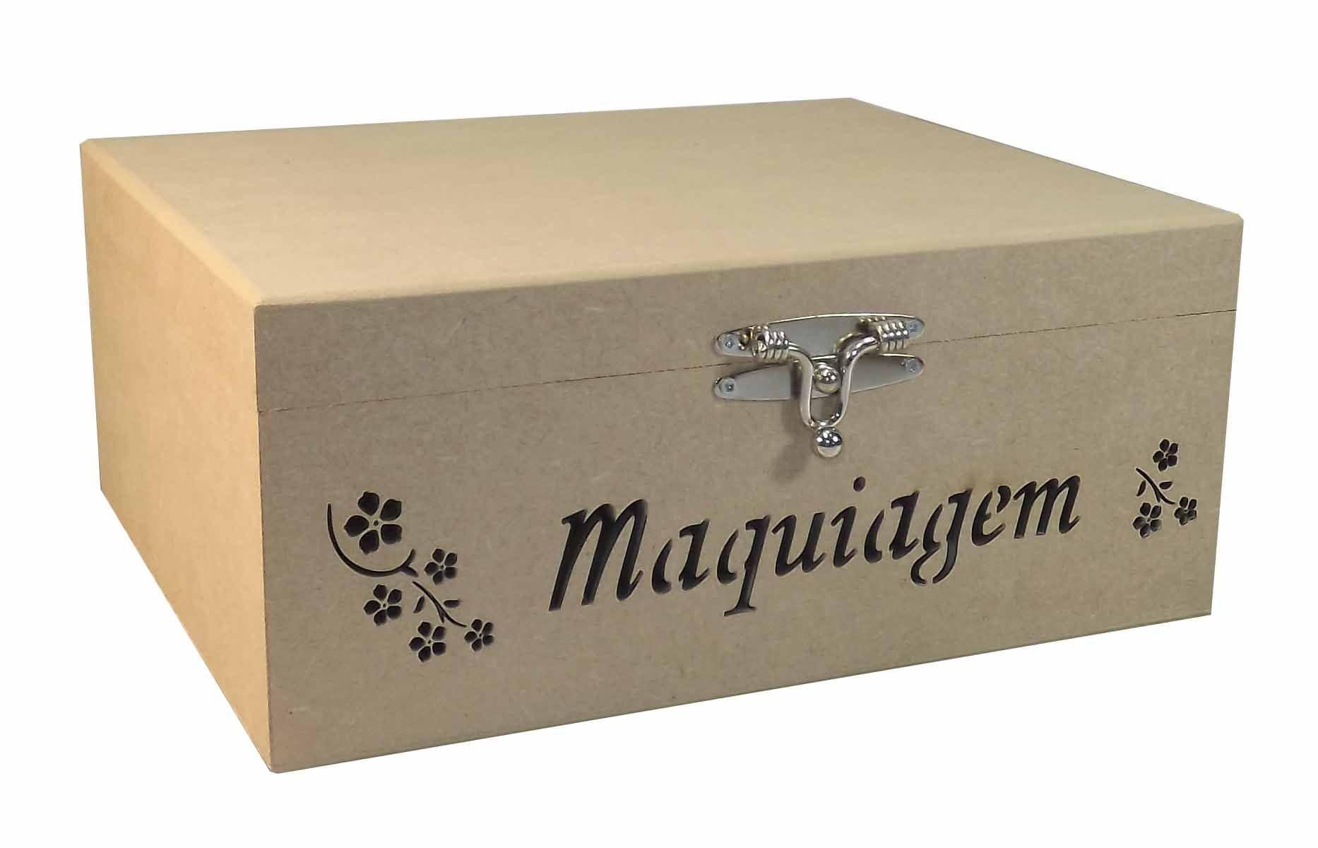 Caixa em MDF Maquiagem Flores com Espelho e Divisão 25x20x11cm - Palácio da Arte