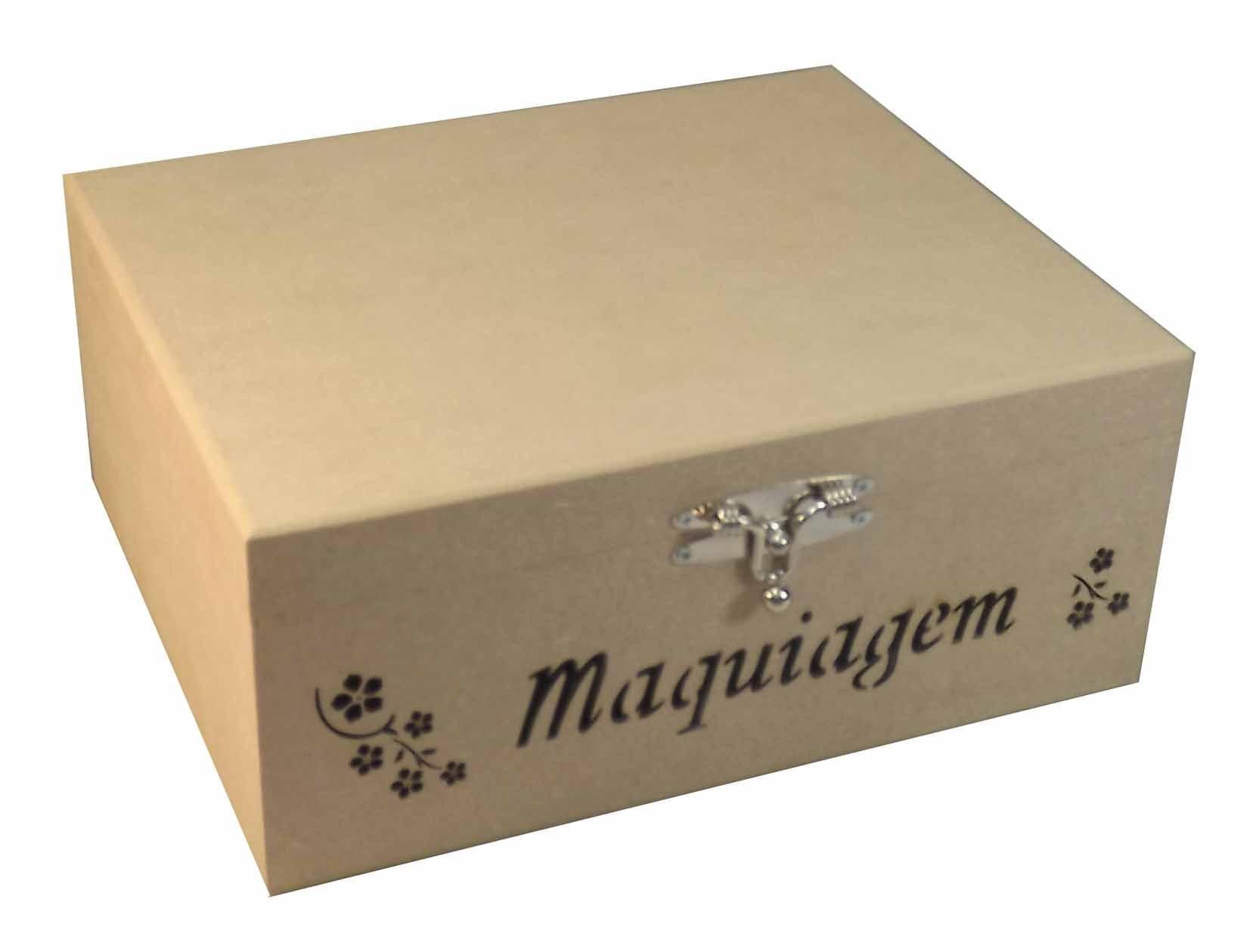 Caixa em MDF Maquiagem Flores com Espelho e Divisão 25x20x11cm - Palácio da Arte