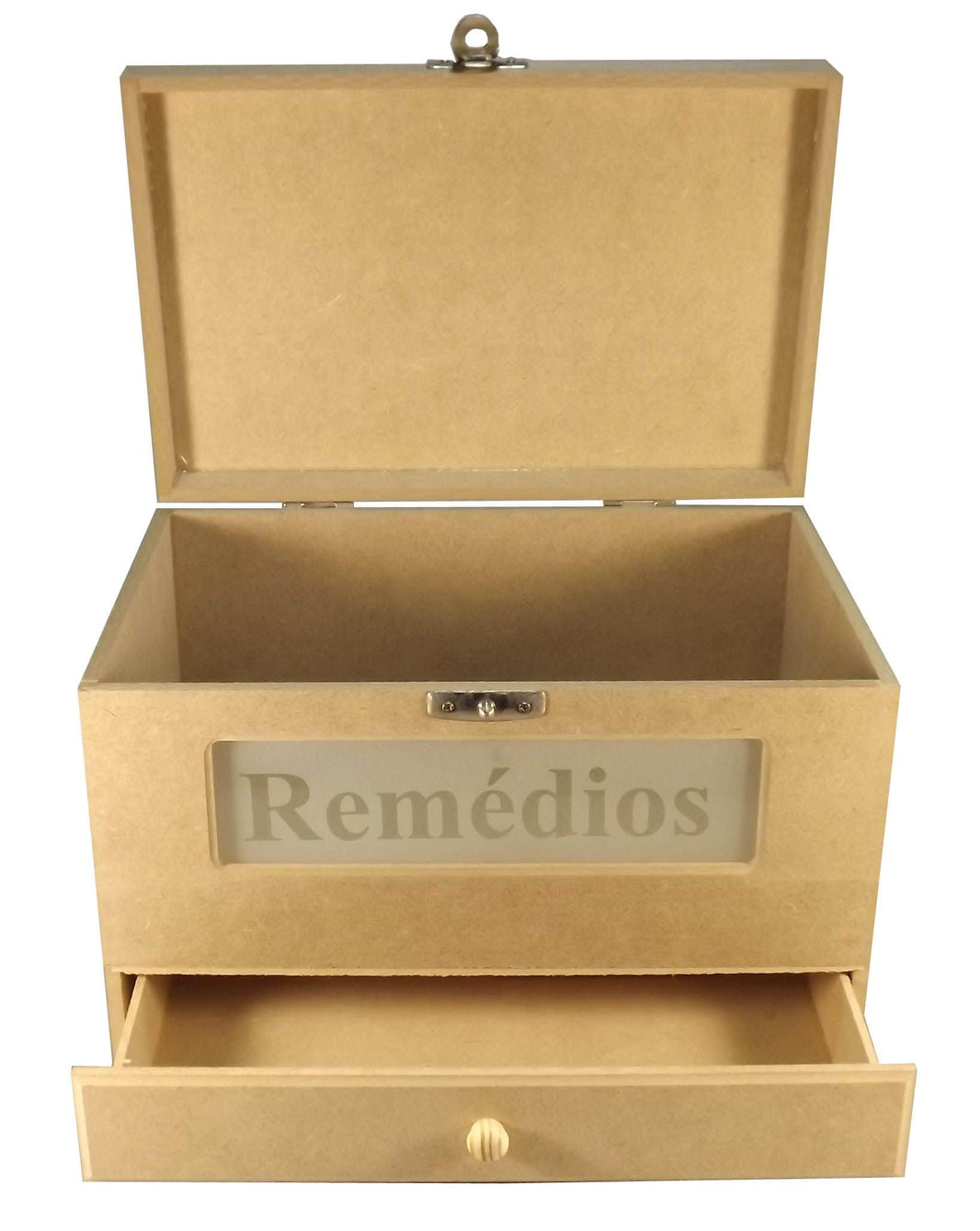 Caixa em MDF Remédios com Gaveta e Vidro Jateado 30x20x20cm - Palácio da Arte