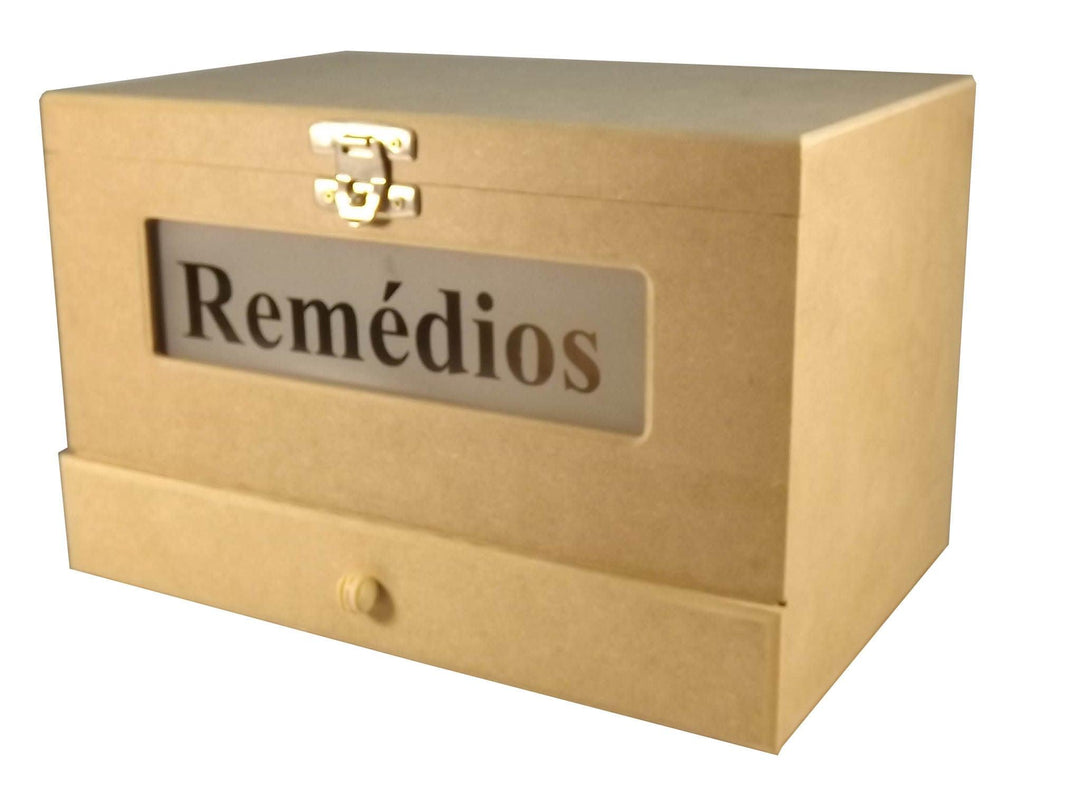 Caixa em MDF Remédios com Gaveta e Vidro Jateado 30x20x20cm - Palácio da Arte