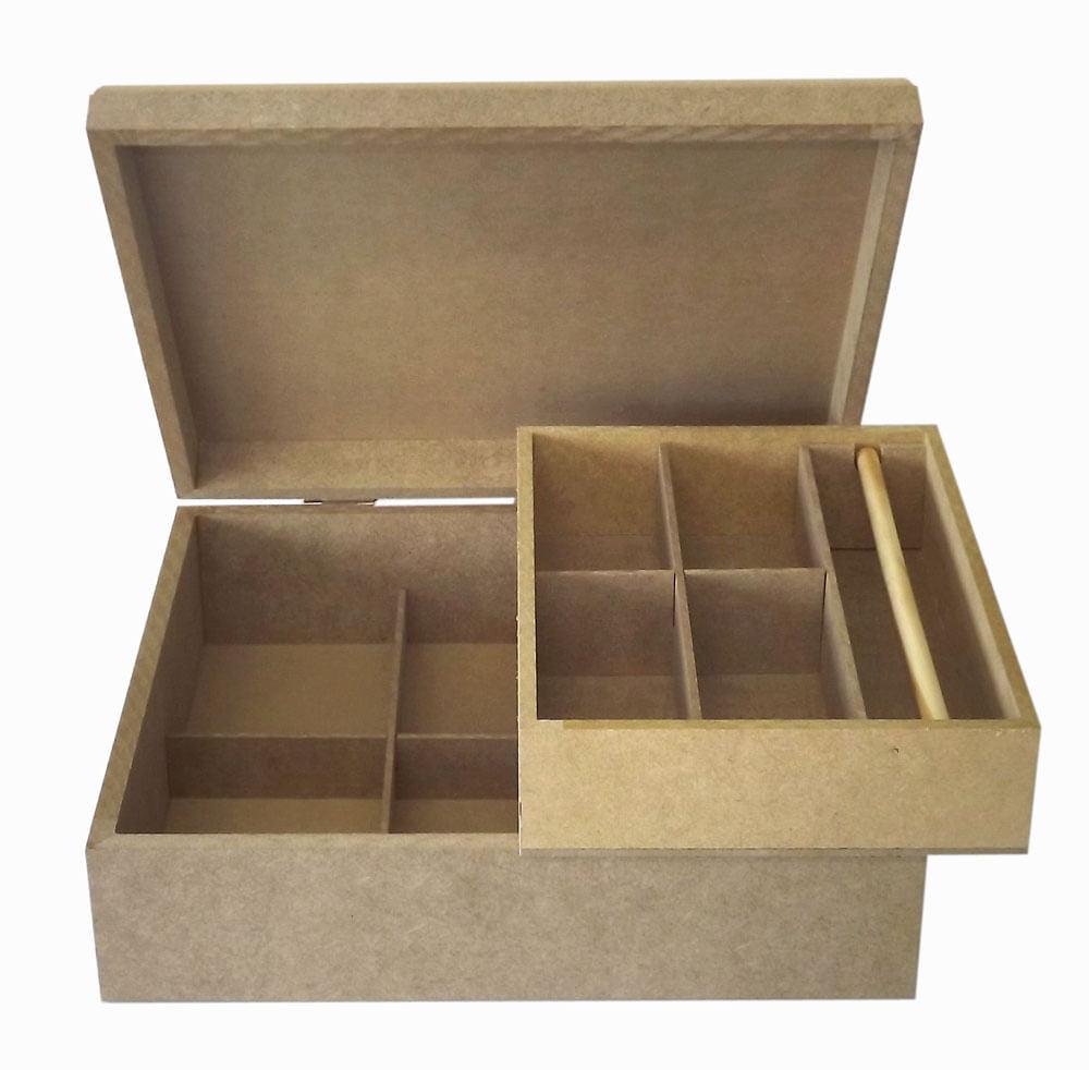 Caixa em MDF Requinte com bandeja Tupiada e Divisões 30x26x10cm - Palácio da Arte