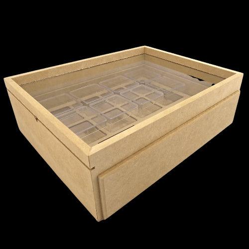 Caixa Gin em MDF com Gaveta e Vidro 8 Potes 10x26x32cm - Palácio da Arte