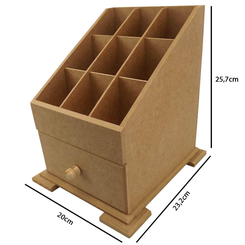 Caixa Organizadora em MDF de Maquiagem com 9 Divisões e 1 Gaveta 25,7x20x23,2cm - Palácio da Arte
