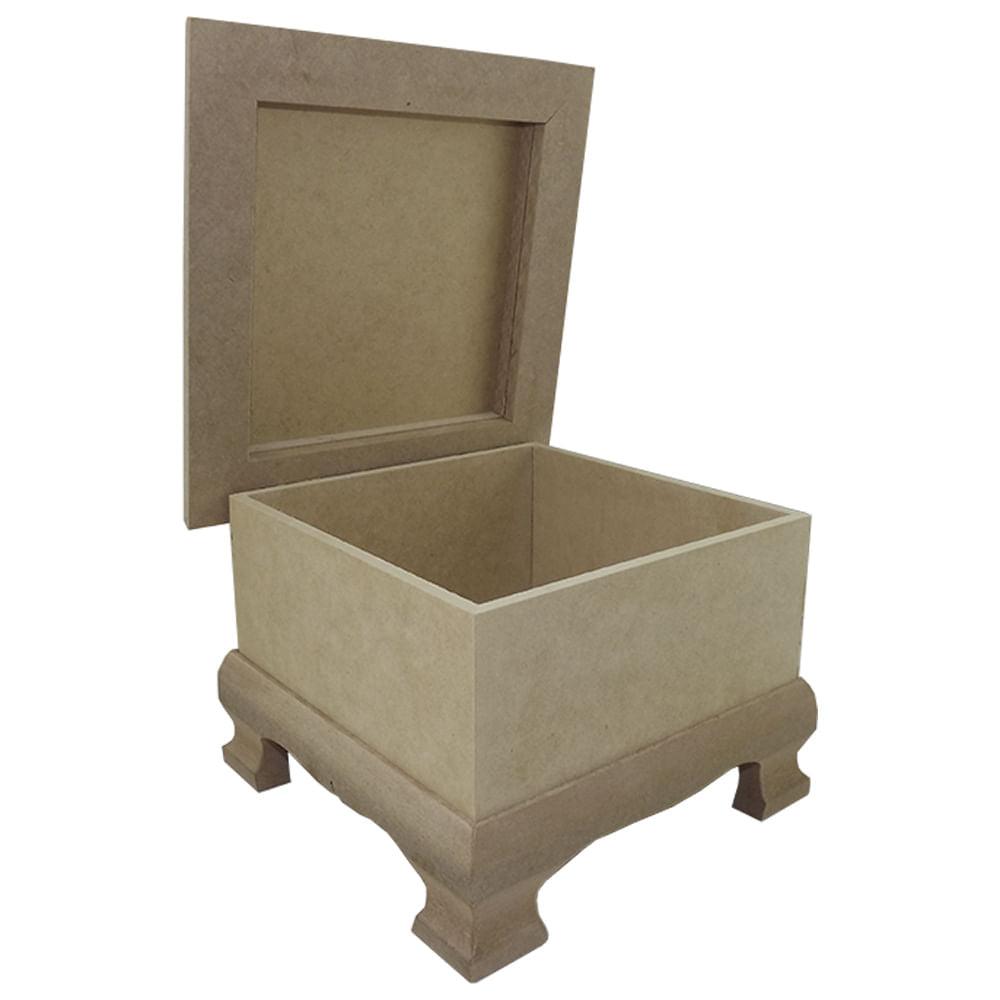 Caixa Quadrada Pé Colonial em MDF com Dobradiça 22,3x22,3x16cm - Palácio da Arte