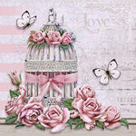 Papel Decoupage Adesiva Litoarte DA20-056 Gaiola com Rosas 20X20cm - Palácio da Arte