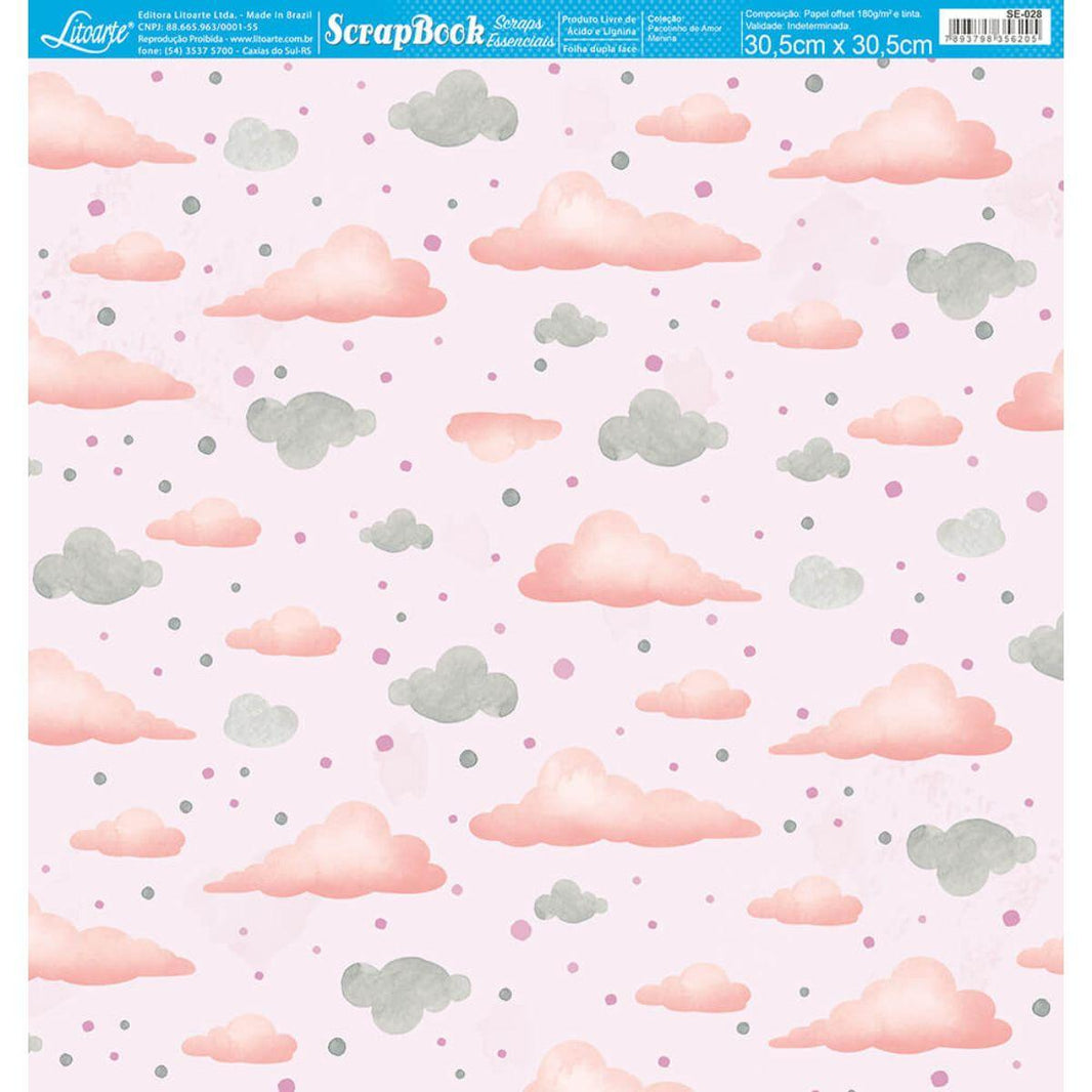 Papel Scrapbook Essencial Litoarte SE-028 Pacotinho de Amor Menina Nuvem Rosa 30,5x30,5cm - Palácio da Arte