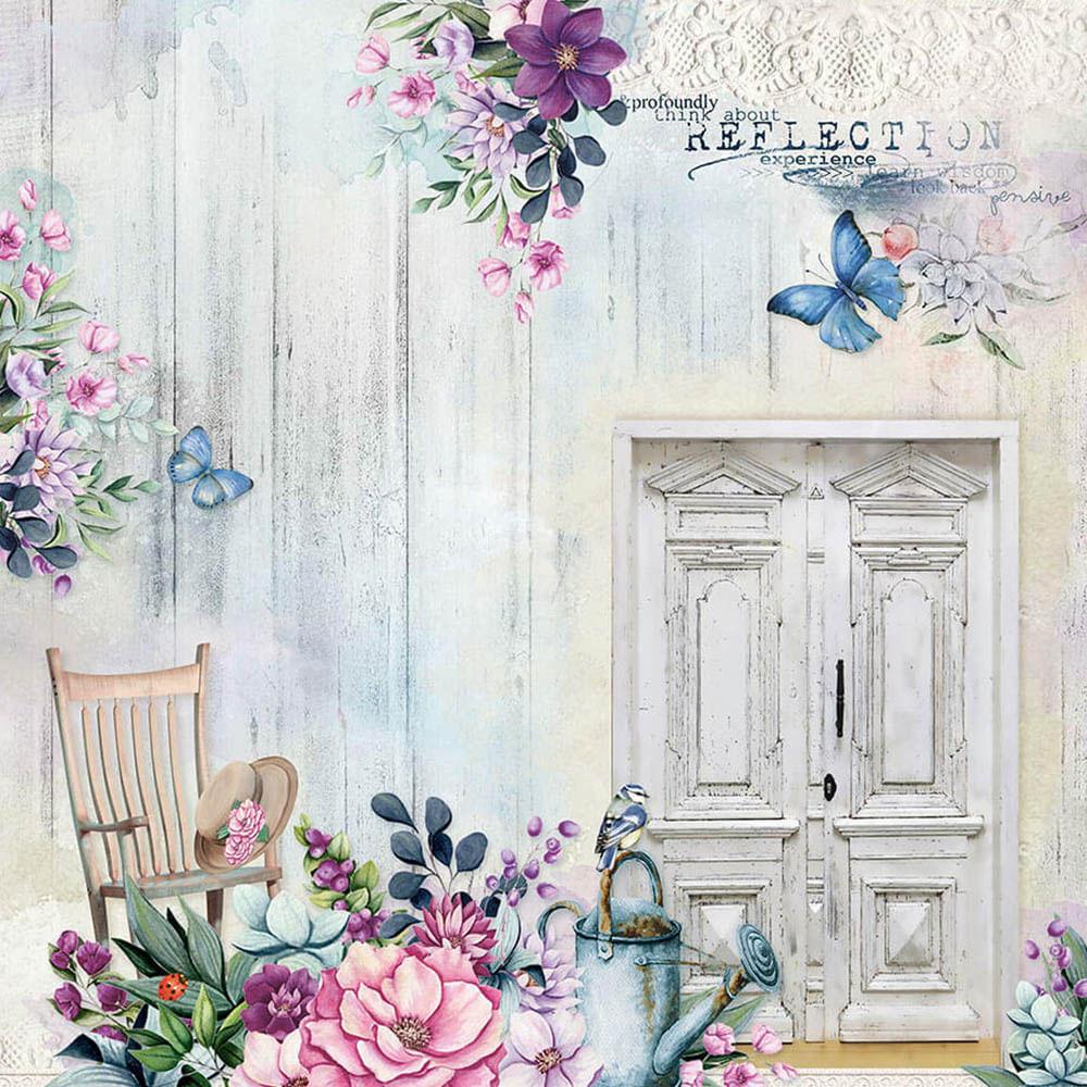 Papel Scrapbook Litoarte SD-1143 Porta Com Cadeira 30,5x30,5cm - Palácio da Arte