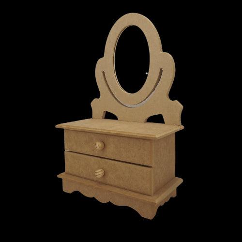 Penteadeira Mini em MDF 33x21x10cm com 2 Gavetas e Espelho Oval - Palácio da Arte