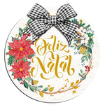 Placa Decorativa Litoarte DHN-054 Guirlanda Feliz Natal com Laço Xadrez 29x29cm - Palácio da Arte