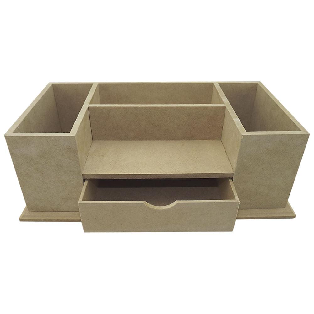 Porta Lápis Duplo e Utensílios de Escritório em MDF 30,5x16x10,2cm - Palácio da Arte