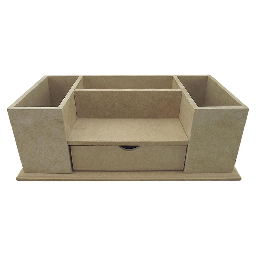 Porta Lápis Duplo e Utensílios de Escritório em MDF 30,5x16x10,2cm - Palácio da Arte