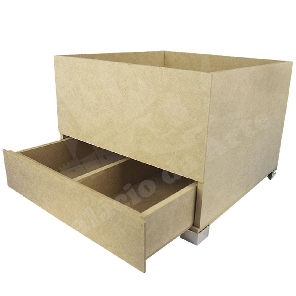 Porta Pratos de Sobremesa e Talheres com Gaveta em MDF com Pés 16,5x21,7x21,7cm - Palácio da Arte