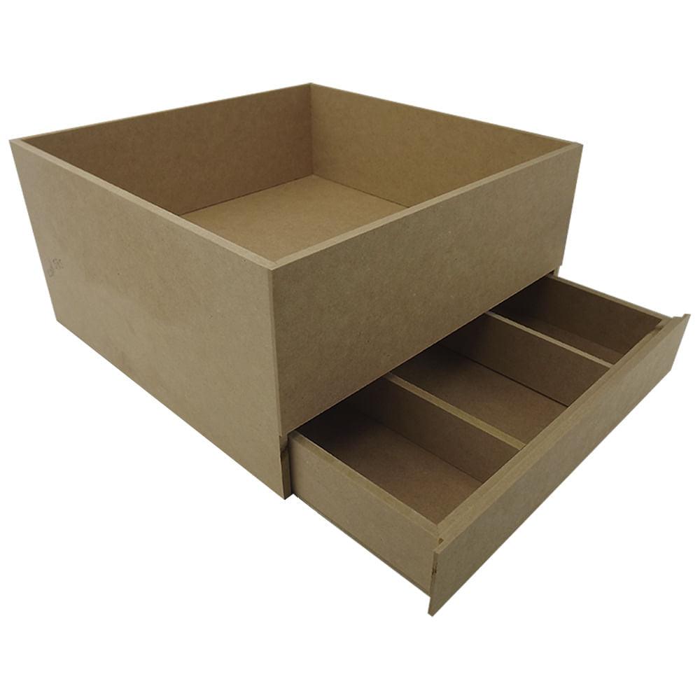 Porta Pratos e Talheres com Gaveta em MDF 29,6x29,6x15,3cm - Palácio da Arte